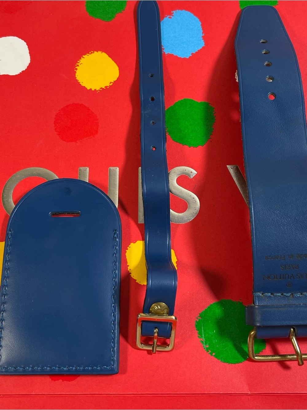 Louis Vuitton Blue Luggage Tag & Poignet w/Free Non LV Clasp. Gold Hardware - Picture 14 of 16